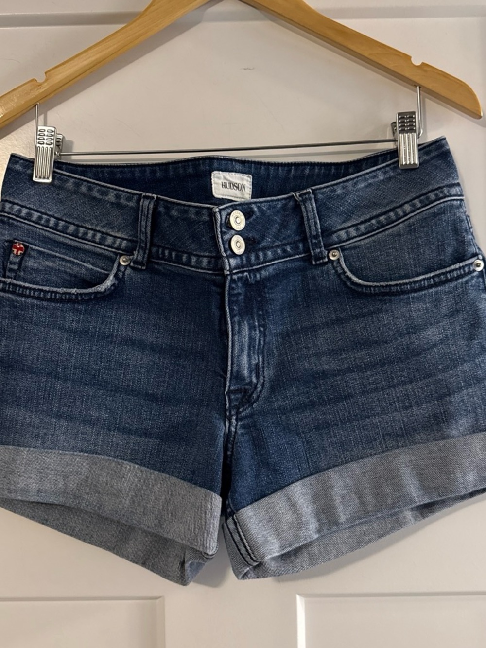 Hudson Jeans Dark Blue Rolled Hem Denim Shorts